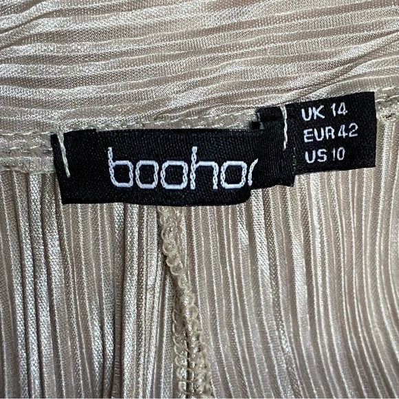 boohoo mini-pleats wide leg pant in cream tan Size 10 - Picture 6 of 6
